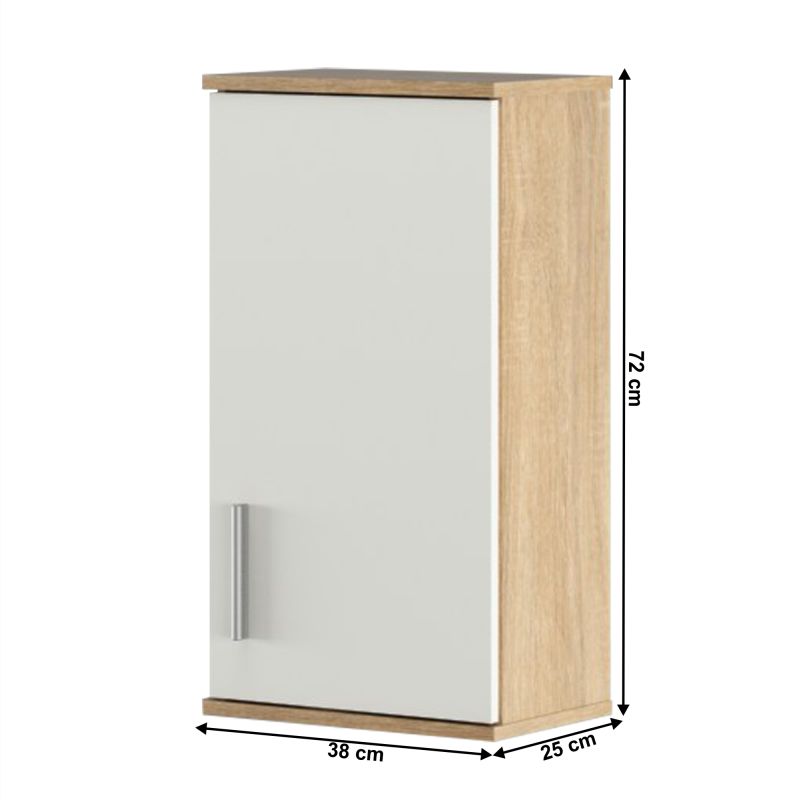 Závesná skrinka, 38cm, dub sonoma, biela LESSY NEW 04