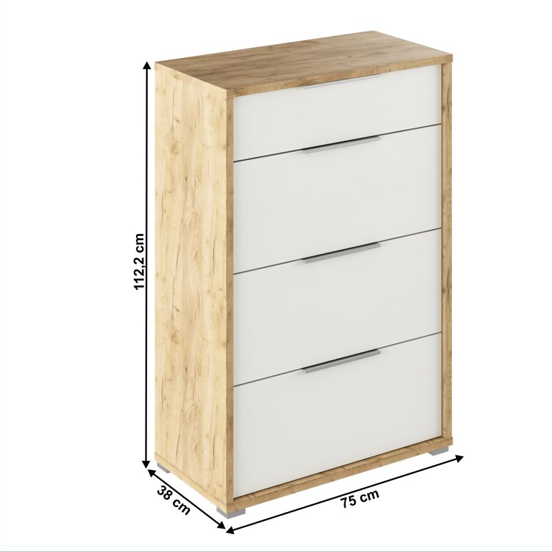 Komoda so šuplíkmi, 75cm, dub artisan, biela, RIOMA TYP 22