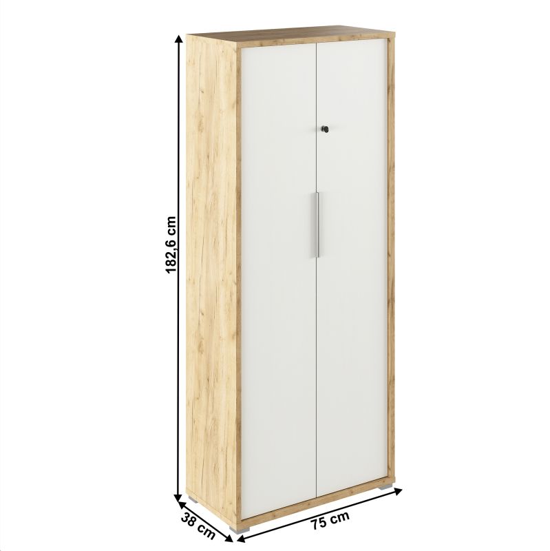 Skiňa so zámkom, 75cm, dub artisan, biela, RIOMA TYP 31