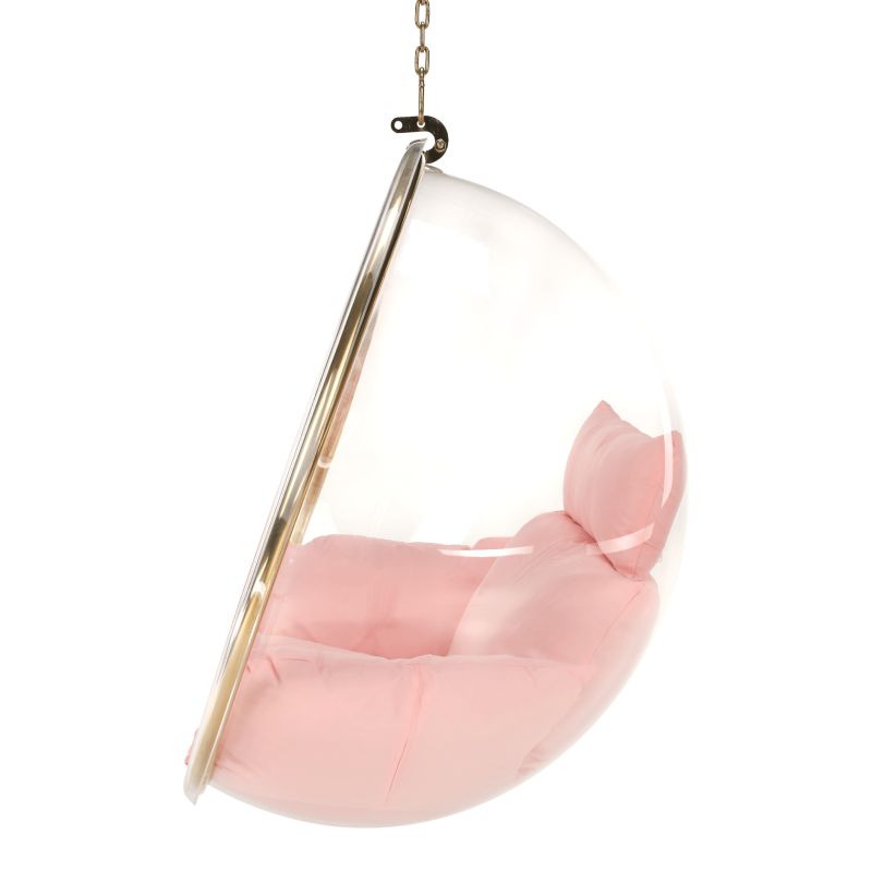 Závesné kreslo, transparentné, látka ružová, BUBBLE NEW TYP 1