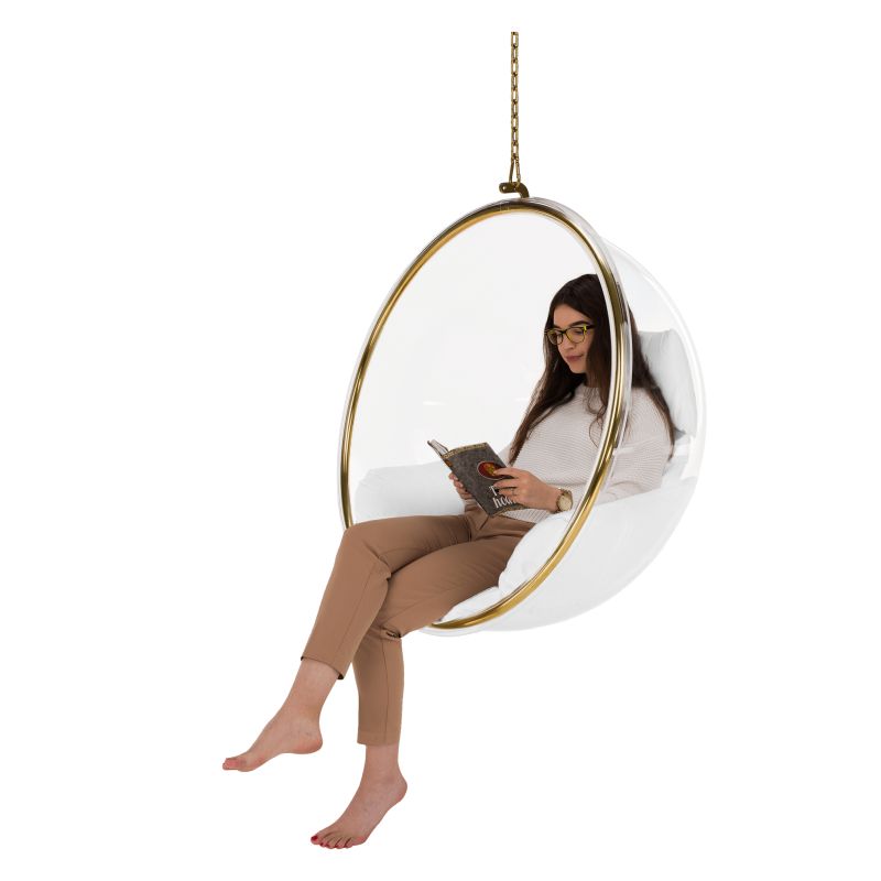 Závesné kreslo, transparentné, látka biela, BUBBLE NEW TYP 1