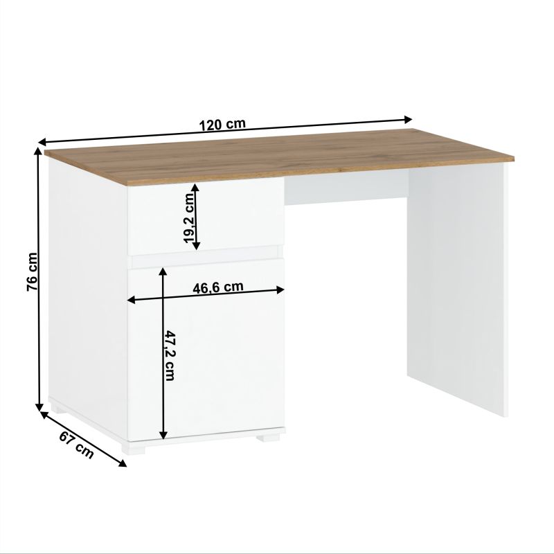 PC stôl, 120x67cm, biely lesk, dub wotan, VILGO 1D1S