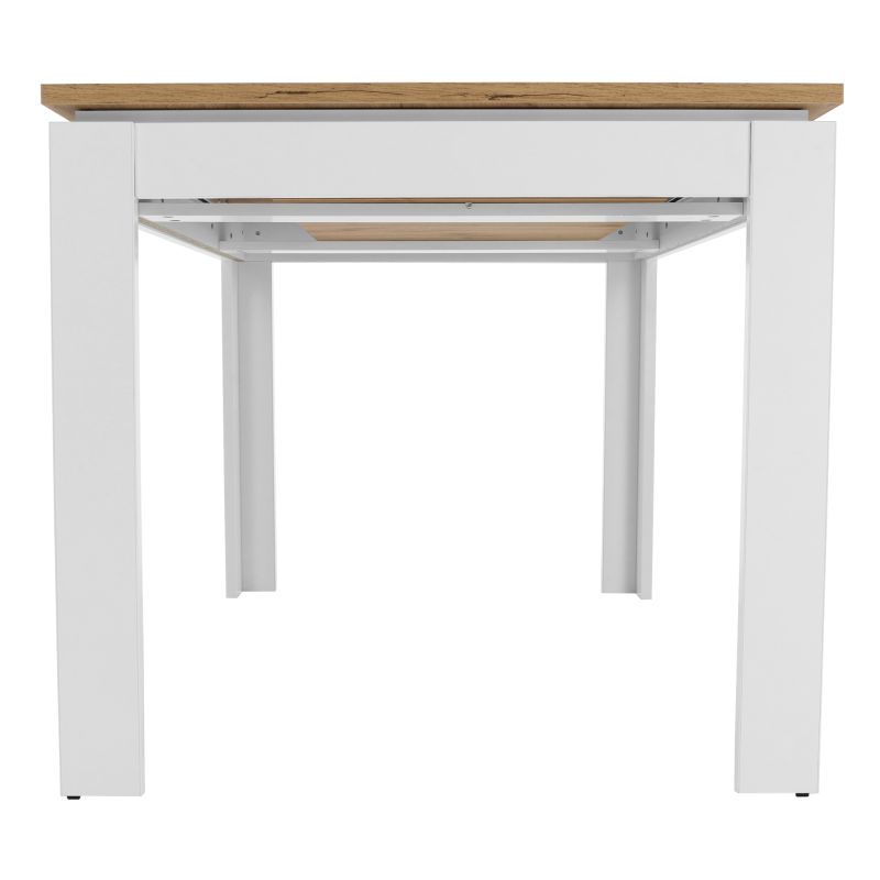 Jedálenský stôl, 135x86cm, rozkladací, DTD, biely, dub wotan, VILGO