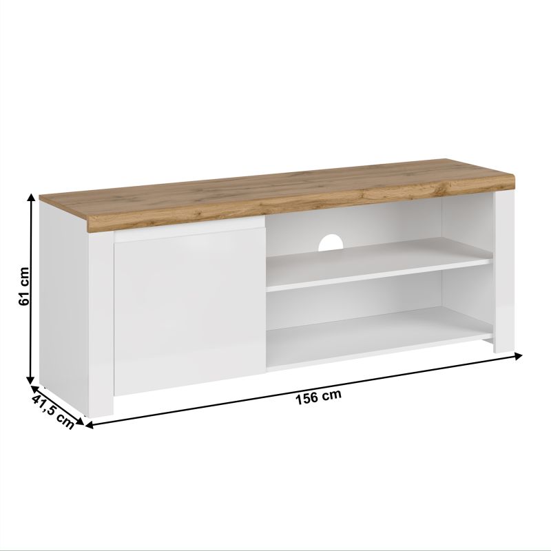 TV stolík, 156cm, biely lesk, dub wotan, VILGO 1D