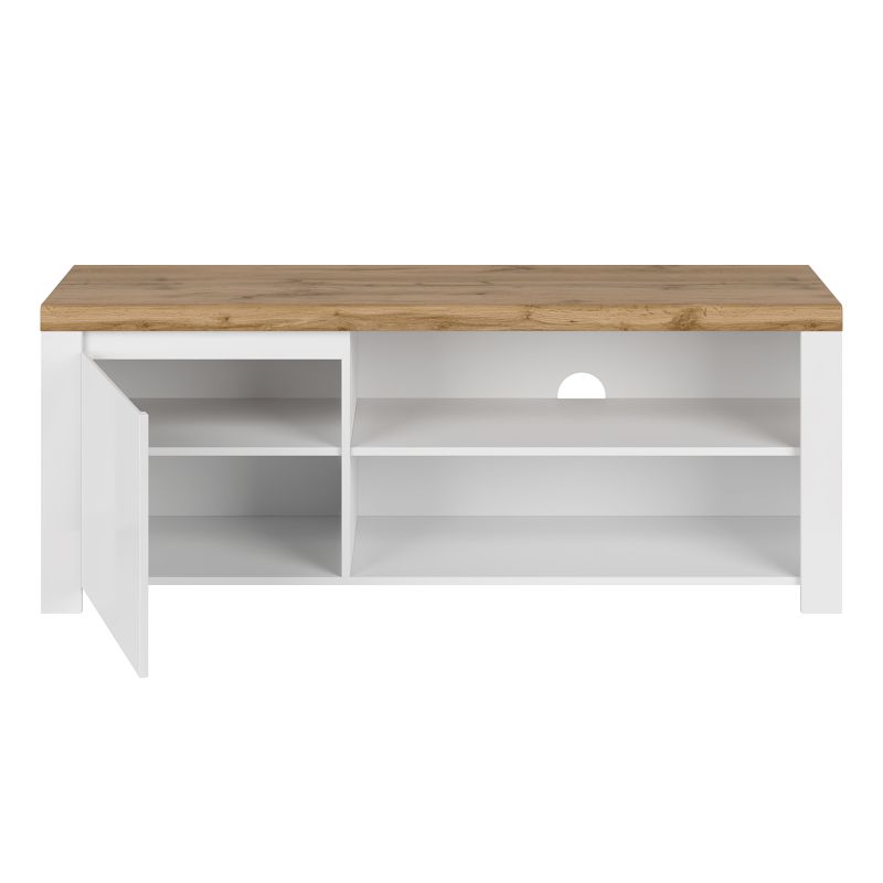TV stolík, 156cm, biely lesk, dub wotan, VILGO 1D