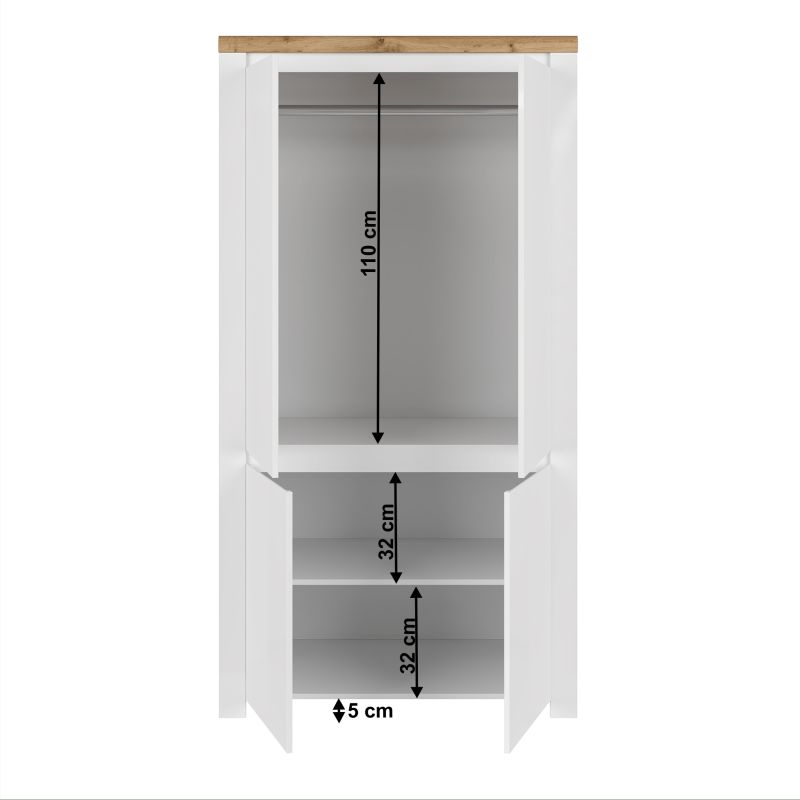 Skriňa, 106cm, kombinovaná, biely lesk, dub wotan, VILGO 4D