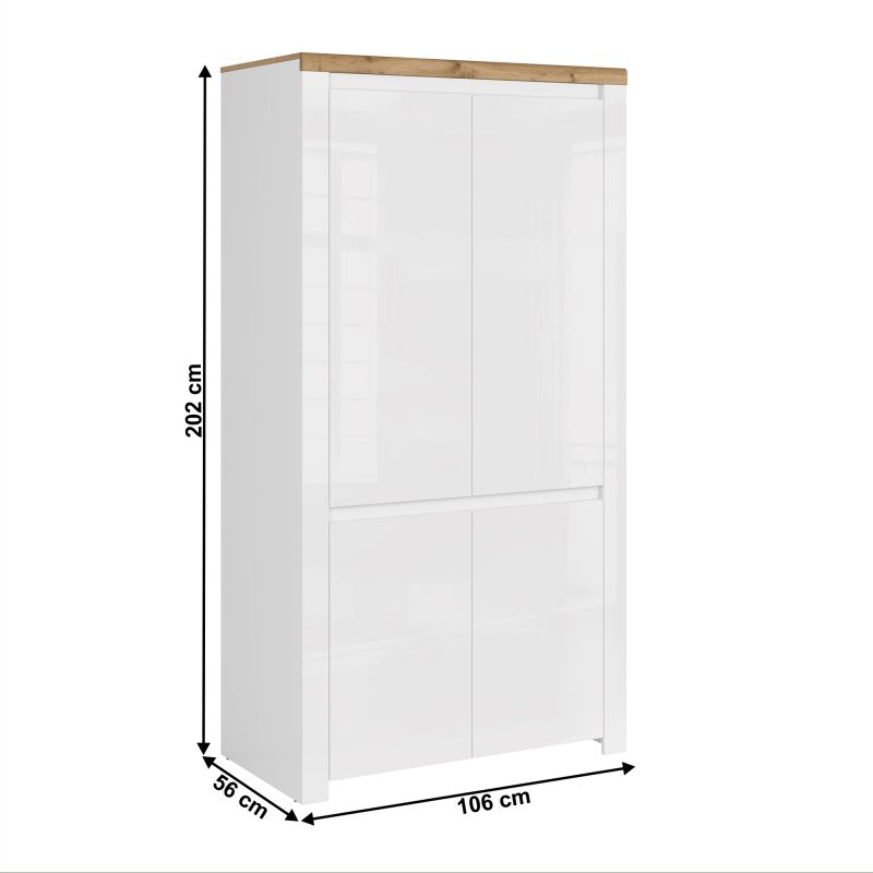 Skriňa, 106cm, kombinovaná, biely lesk, dub wotan, VILGO 4D