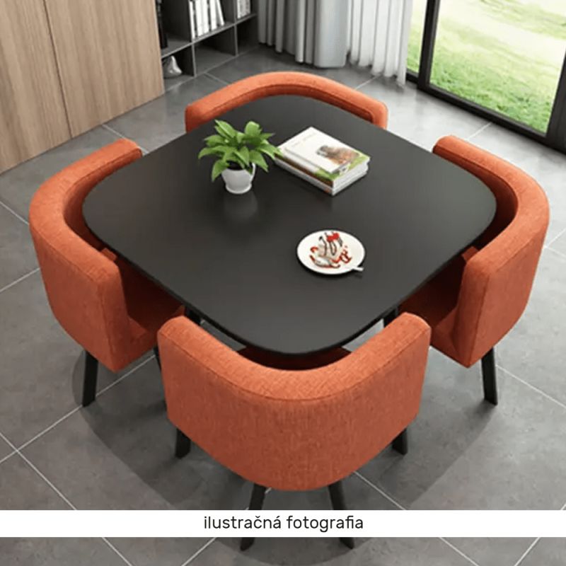 Jedálenský set 1+4, 100x100cm, MDF, dub, ekokoža čierna, BEVIS NEW