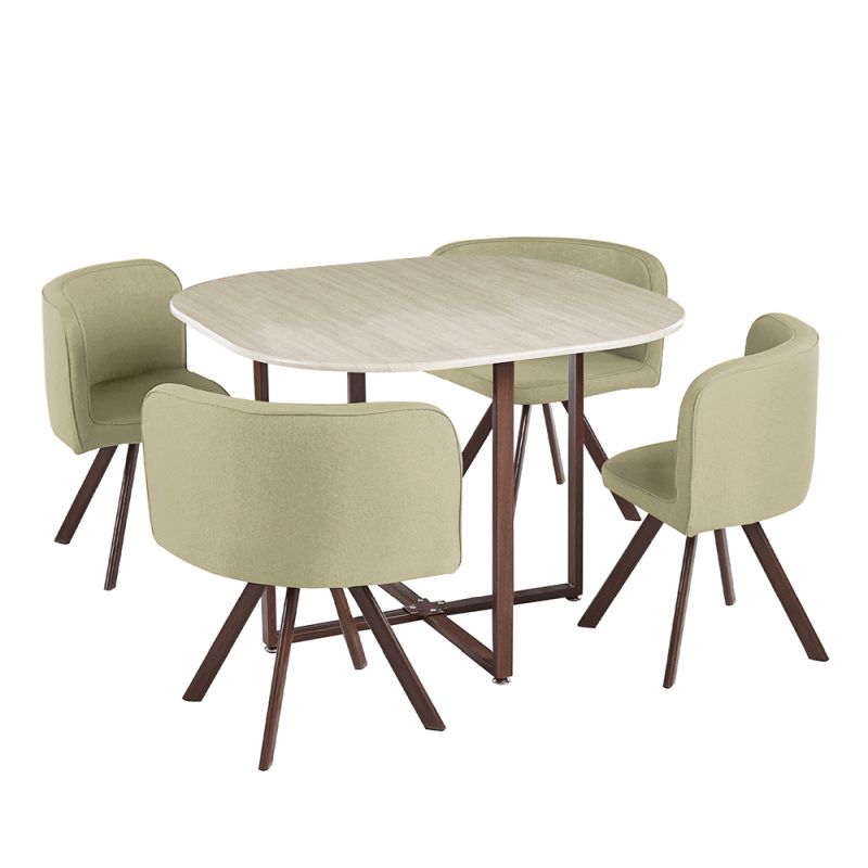 Jedálenský set 1+4, 100x100cm, MDF, prírodný, látka svetlohnedá, BEVIS NEW