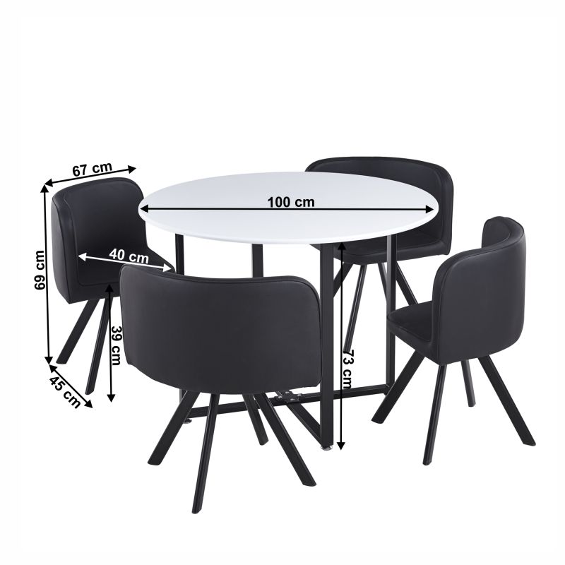Jedálenský set 1+4, 100x100cm, MDF, biely, ekokoža čierna, BEVAN NEW