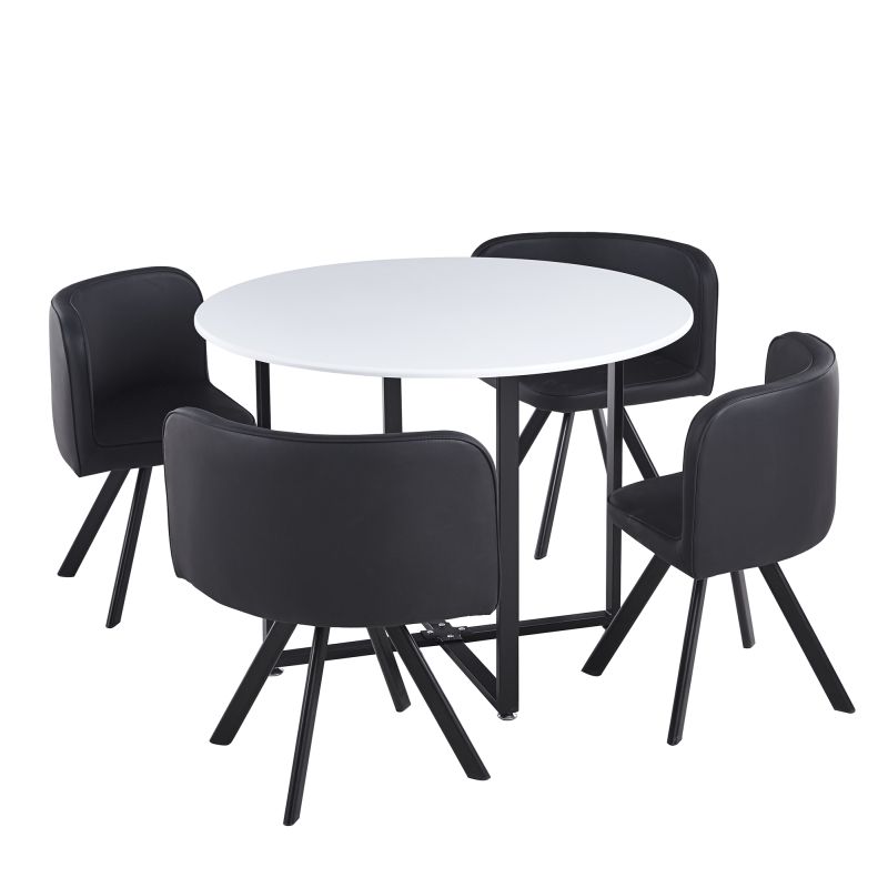 Jedálenský set 1+4, 100x100cm, MDF, biely, ekokoža čierna, BEVAN NEW
