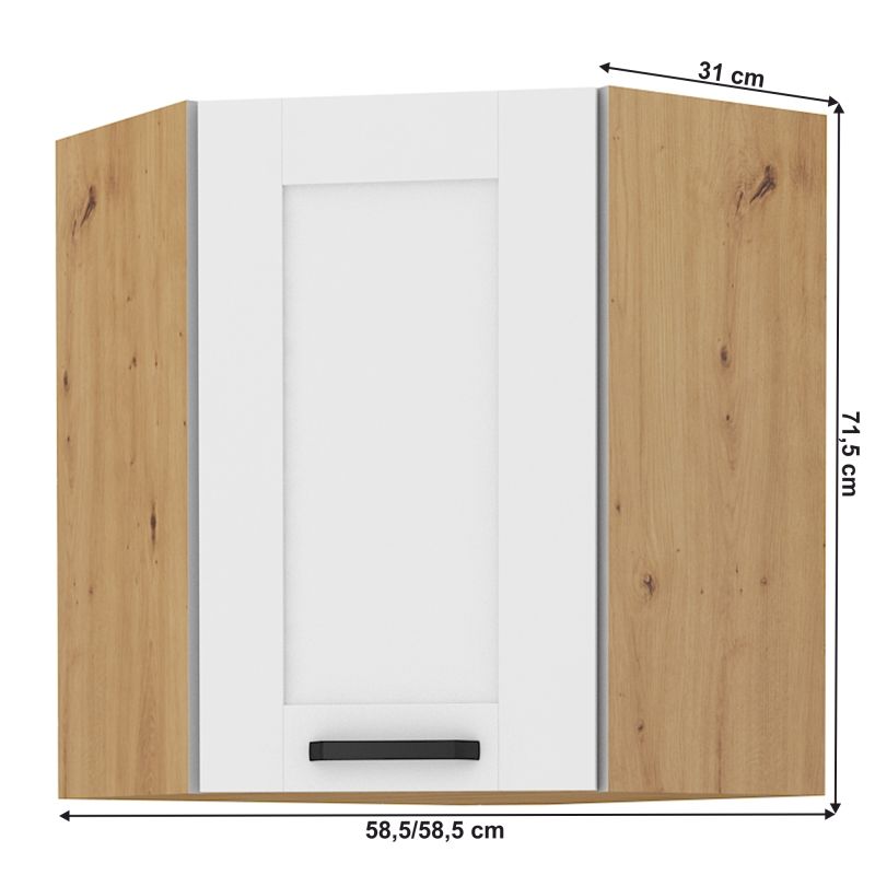 Horná skrinka rohová, 58cm, biela, dub artisan, LULA 58x58 GN-72 1F