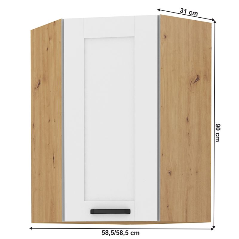 Horná skrinka rohová, 58cm, biela, dub artisan, LULA 58x58 GN-90 1F