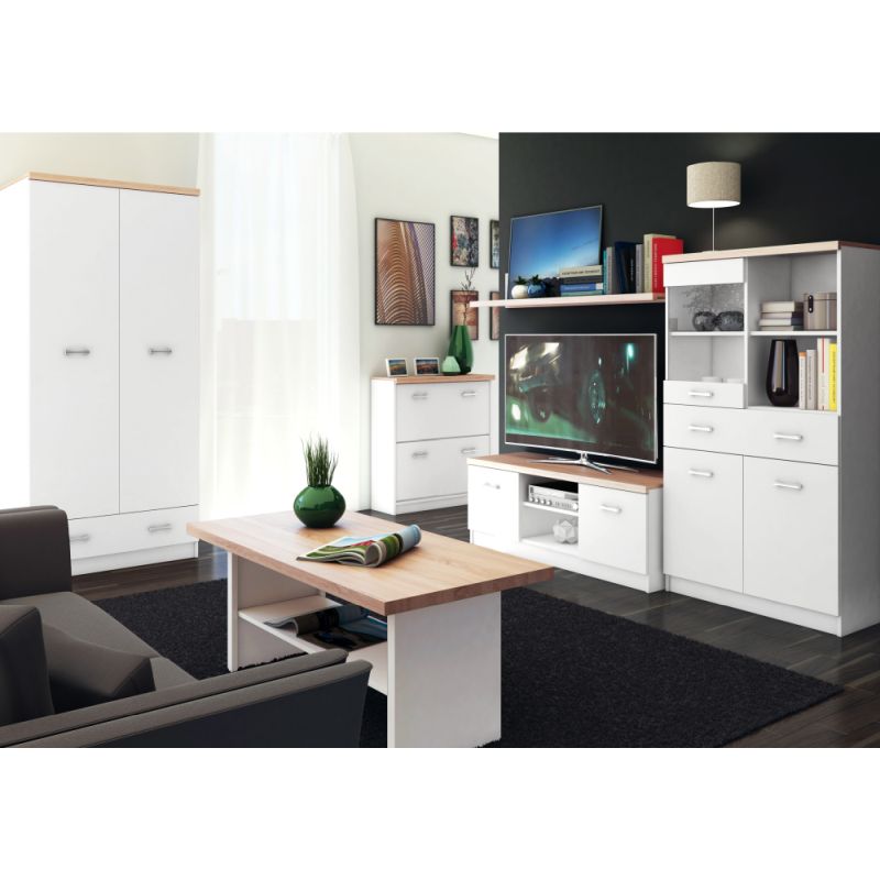 Skriňa, 60cm, vešiaková, biela, dub sonoma, zrkadlo, TOPTY TYP 37 2D1S