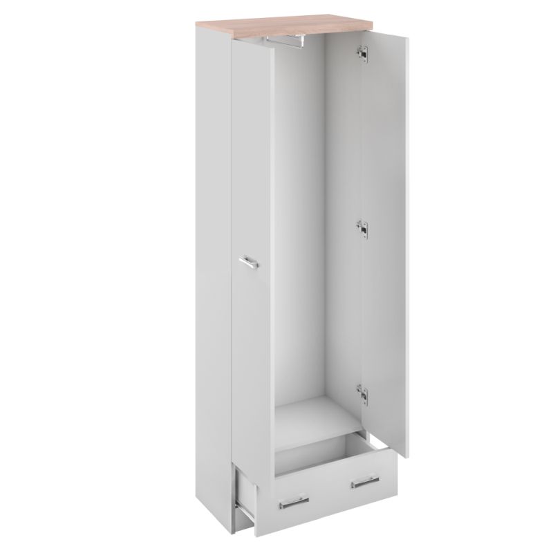 Skriňa, 60cm, vešiaková, biela, dub sonoma, zrkadlo, TOPTY TYP 37 2D1S