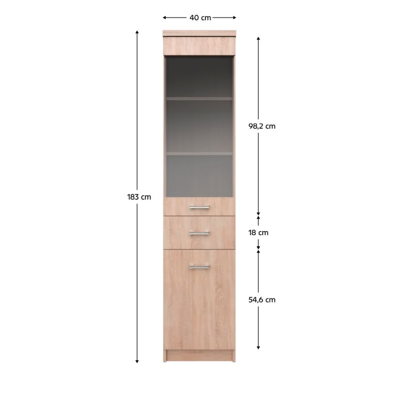 Vitrína, 40cm, dub sonoma, TOPTY TYP 32 1D1W1S