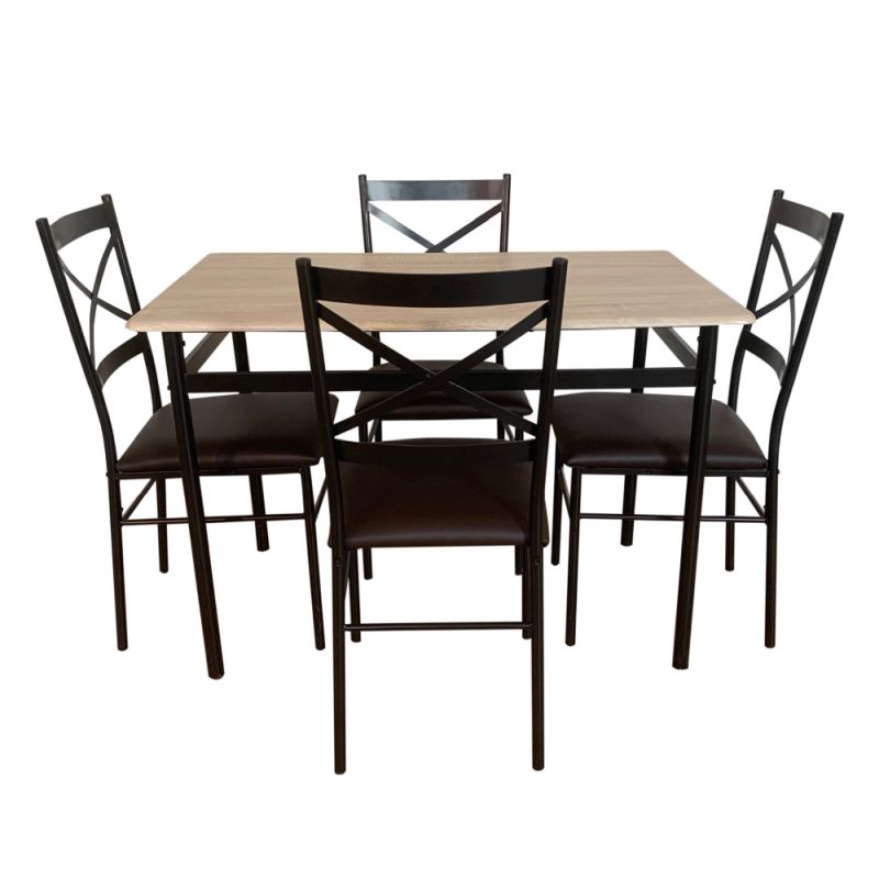 Jedálenský set 1+4, 110x70cm, MDF, dub sonoma, ekokoža hnedá, NAREN