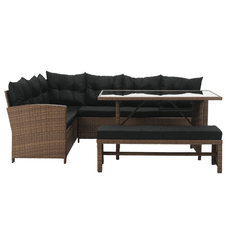 Záhradný ratanový set, svetlohnedý ratan, čierna látka, MADUL