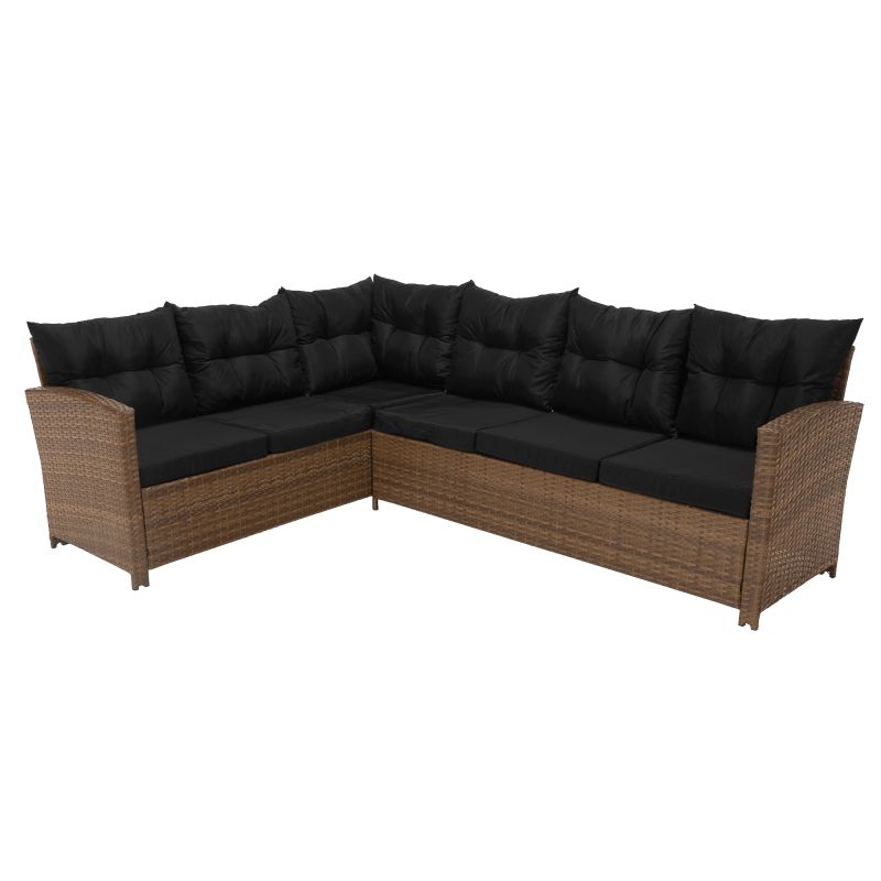 Záhradný ratanový set, svetlohnedý ratan, čierna látka, MADUL