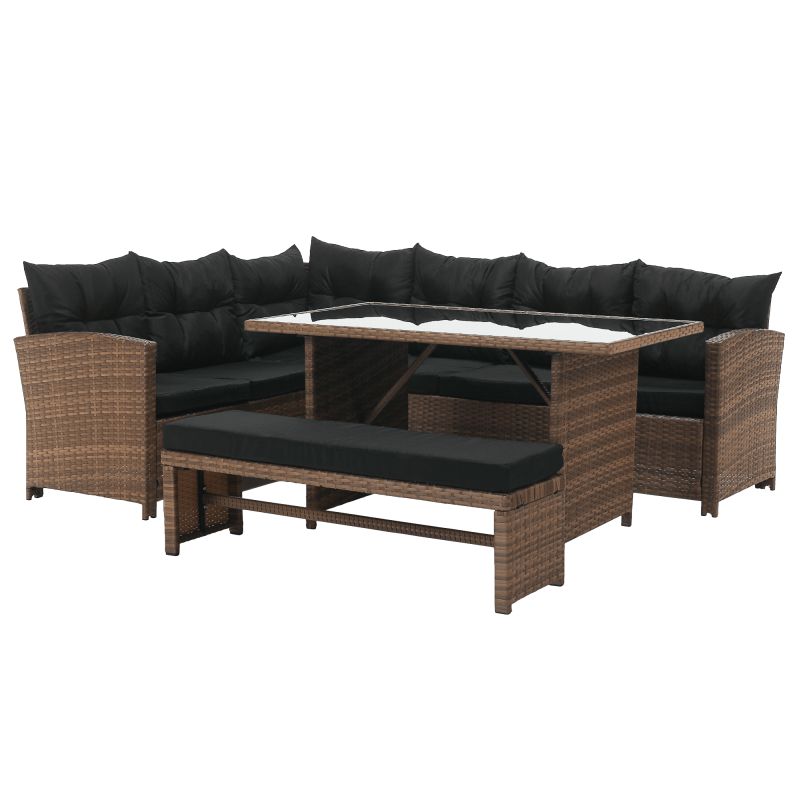 Záhradný ratanový set, svetlohnedý ratan, čierna látka, MADUL