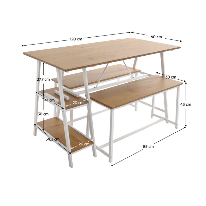 Jedálenský set 1+2, 120x60cm, MDF, dub, biely, ZAFAR