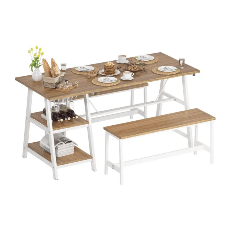 Jedálenský set 1+2, 120x60cm, MDF, dub, biely, ZAFAR