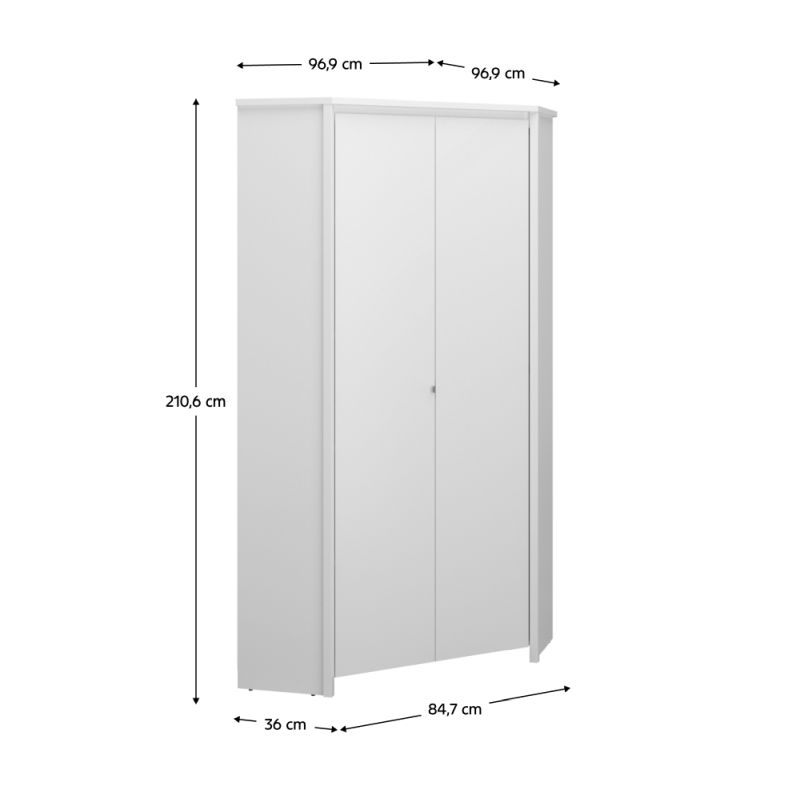 Rohová skriňa, 85cm, kombinovaná, biela, ERODIN 2D