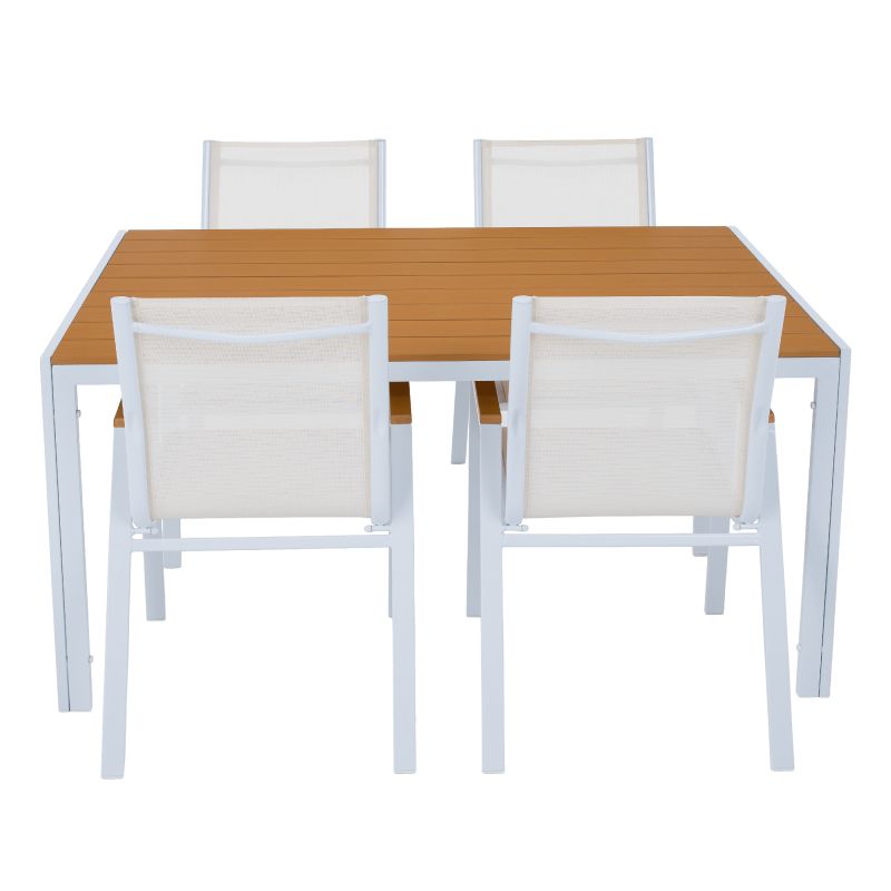 Záhradný stôl, 150x90cm, biela oceľ, polywood dub, BONTO