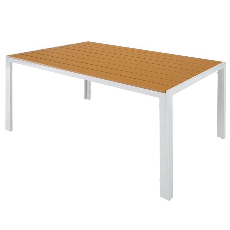 Záhradný stôl, 150x90cm, biela oceľ, polywood dub, BONTO
