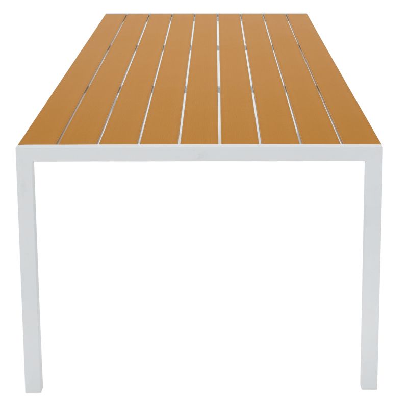 Záhradný stôl, 150x90cm, biela oceľ, polywood dub, BONTO