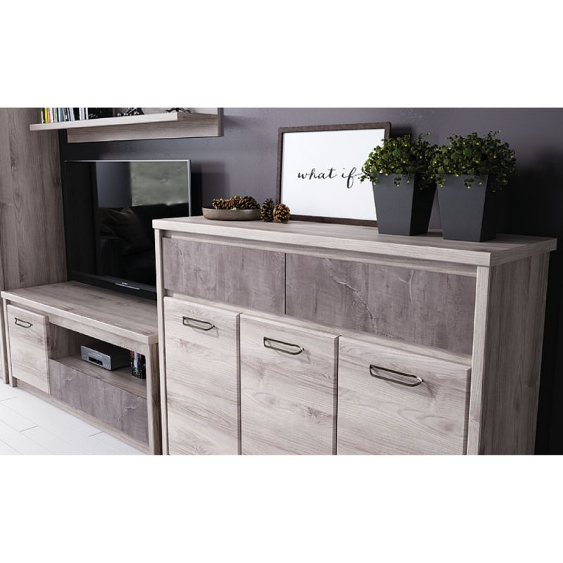 Komoda, 126cm, kombinovaná, gaštan nairobi, onyx, JESI 3D2S