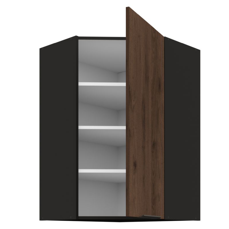 Horná skrinka rohová, 60cm, orech okapi, čierna, MENZO 60x60 GN-90 1F