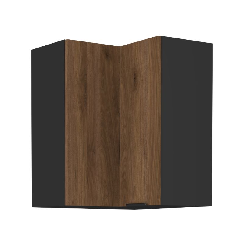 Horná skrinka rohová, 60cm, orech okapi, čierna, MENZO 60x60 GN-72 2F