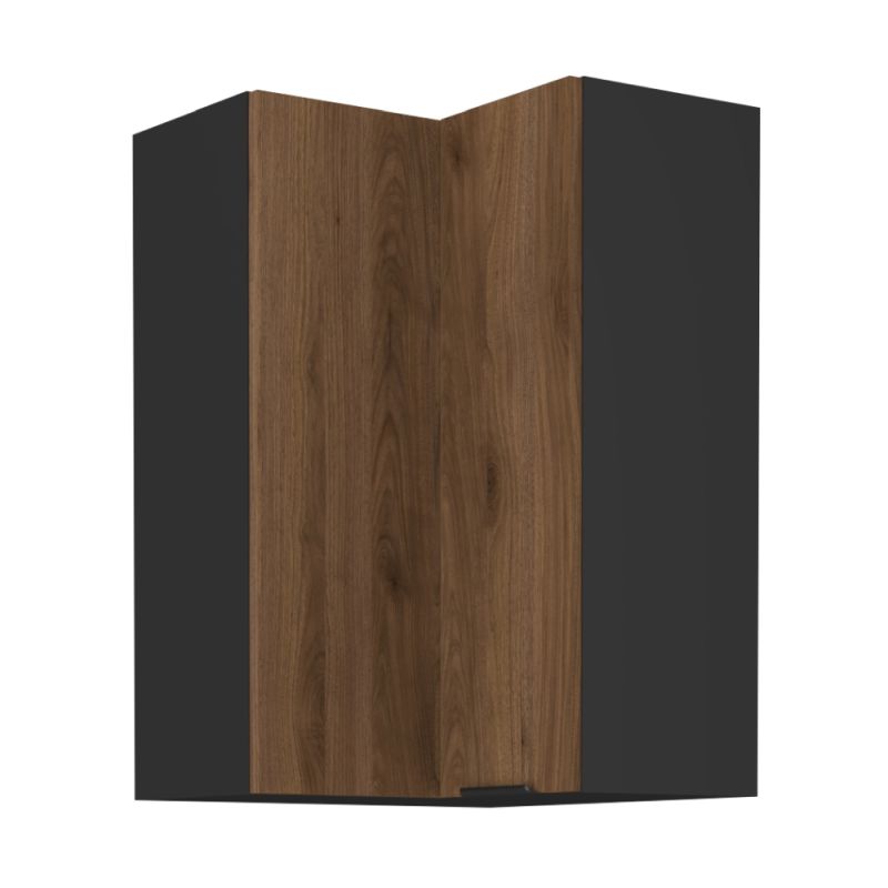 Horná skrinka rohová, 60cm, orech okapi, čierna, MENZO 60x60 GN-90 2F