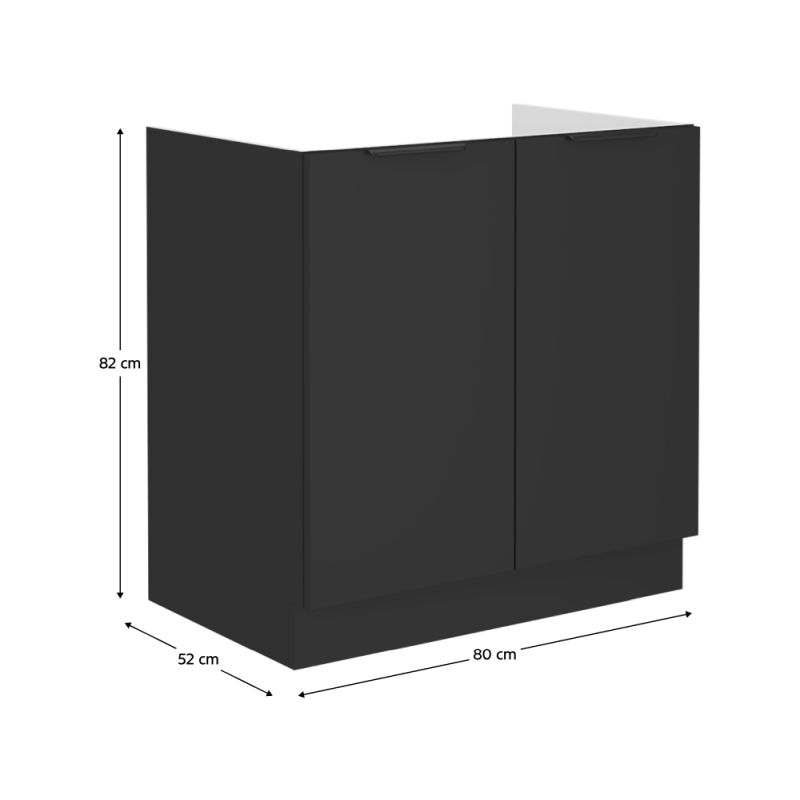 Spodná skrinka drezová, 80cm, čierna, SIBER 80 ZL 2F BB