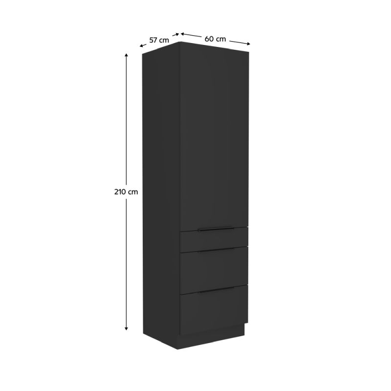 Vysoká skrinka, 60cm, čierna, SIBER 60 DKS-210 3S1F