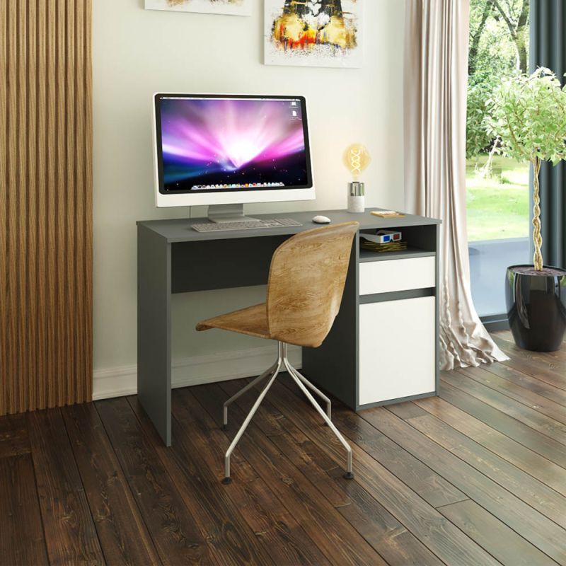PC stôl, 120x53cm, grafit, biely, BILI NEW