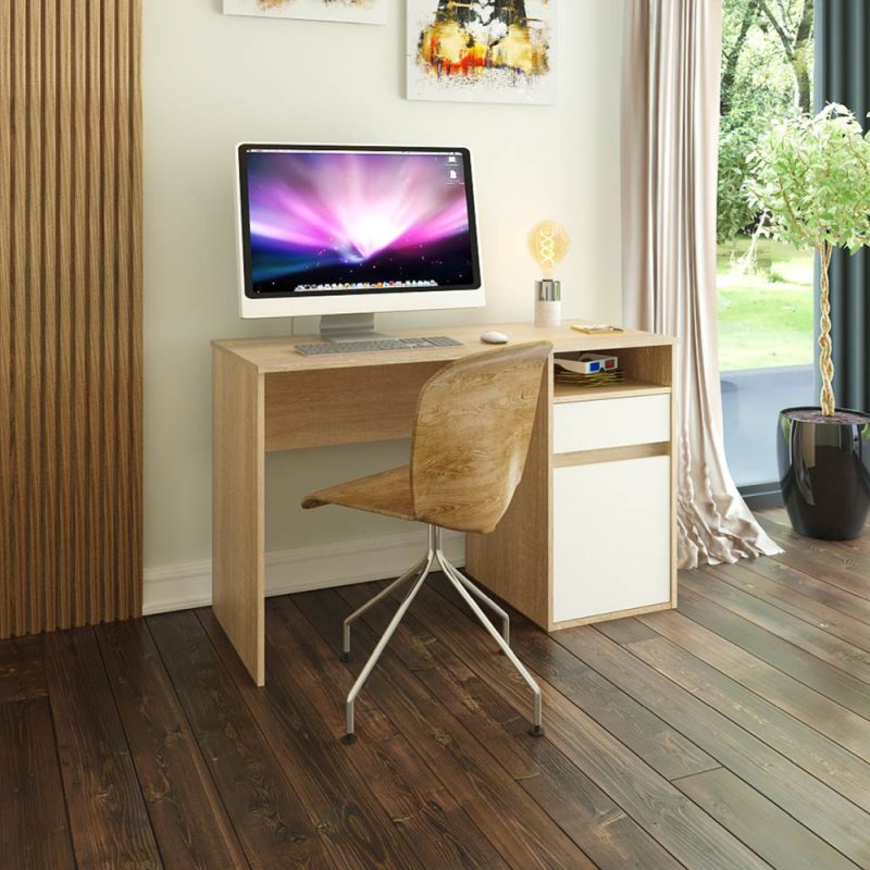 PC stôl, 120x53cm, dub sonoma, biely, BILI NEW