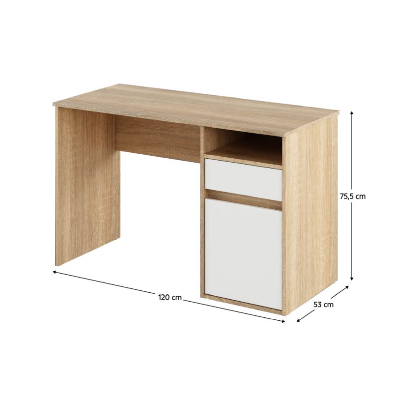 PC stôl, 120x53cm, dub sonoma, biely, BILI NEW