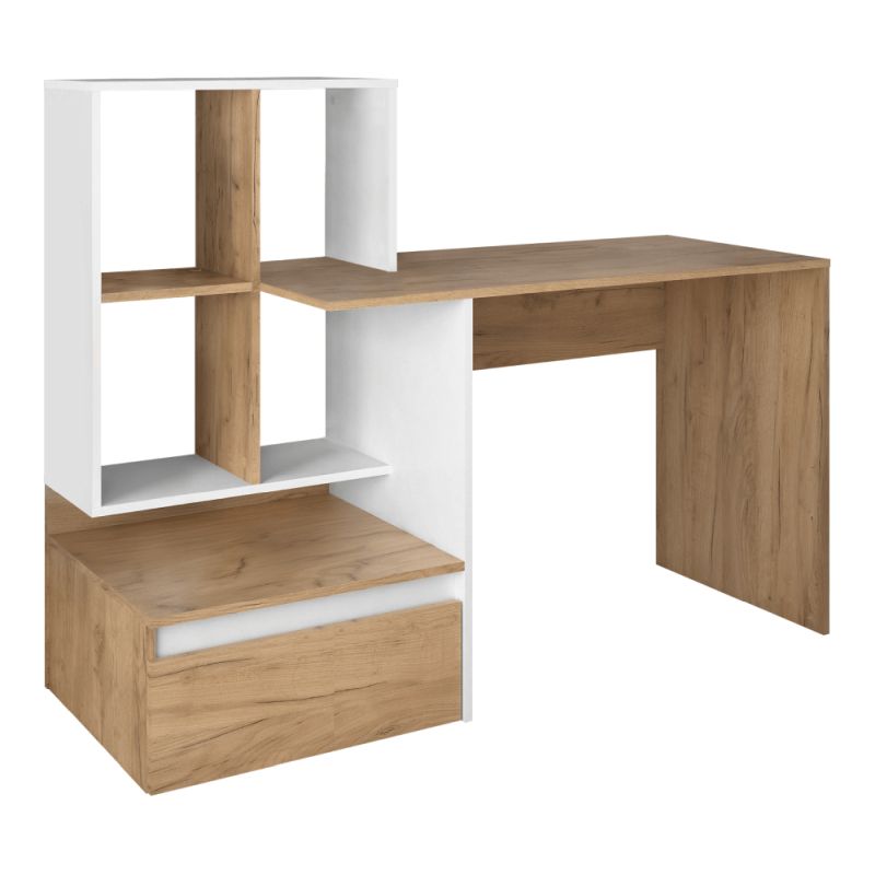PC stôl, 145x52cm, dub artisan, biely, NEREO NEW