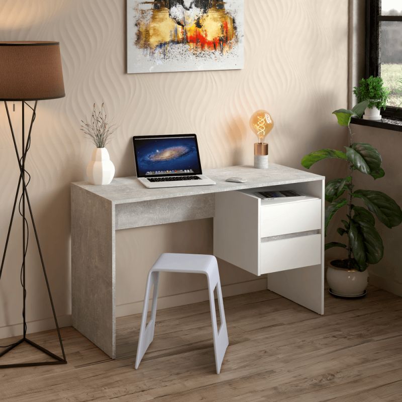 PC stôl, 125x51cm, betón, biely, TULIO NEW