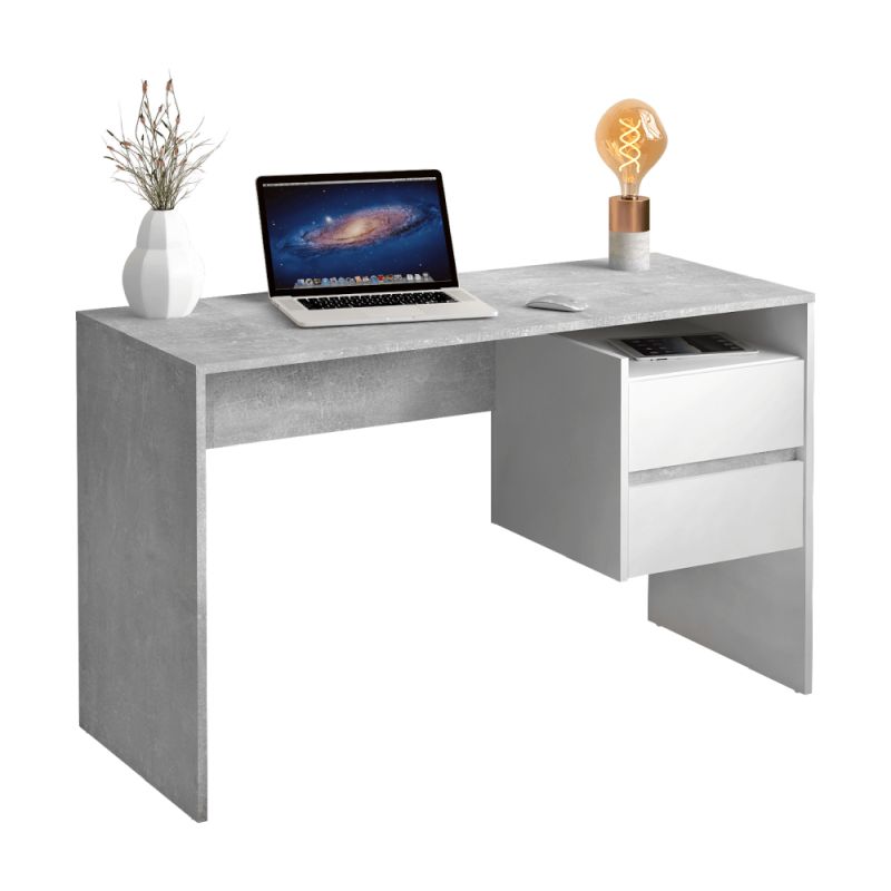 PC stôl, 125x51cm, betón, biely, TULIO NEW