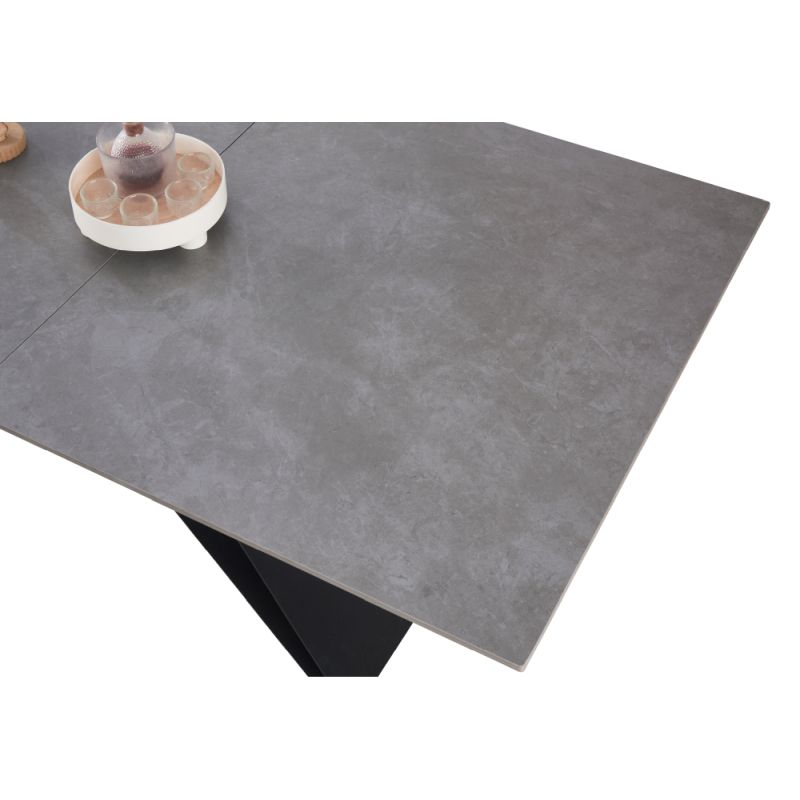 Jedálenský stôl, 160x90cm, rozkladací, keramika, betón, čierny, MAJED