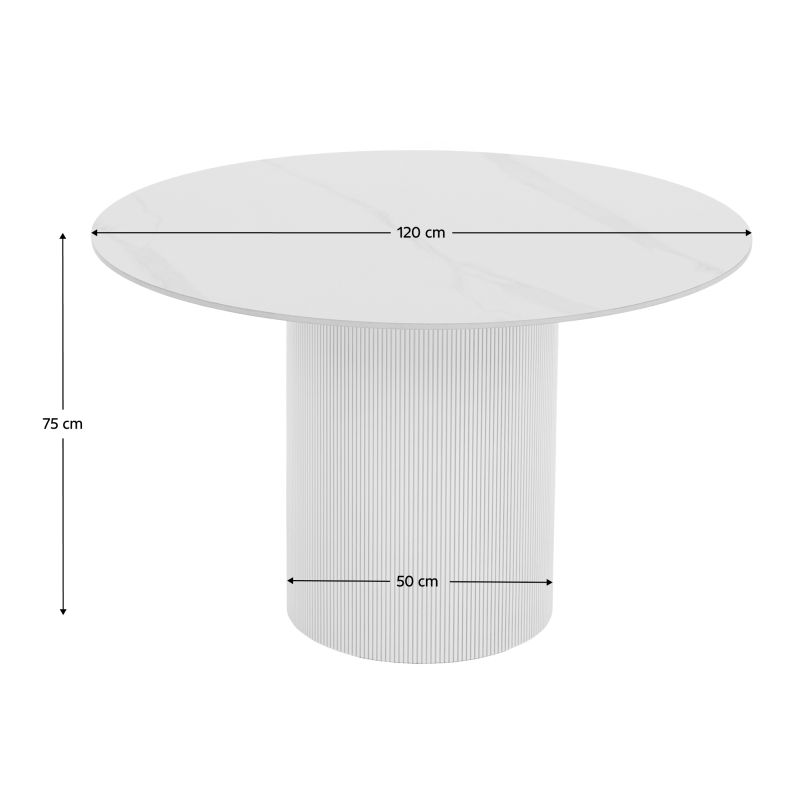 Jedálenský stôl, okrúhly 120cm, kameň, biely mramor, MAHIR TYP 1