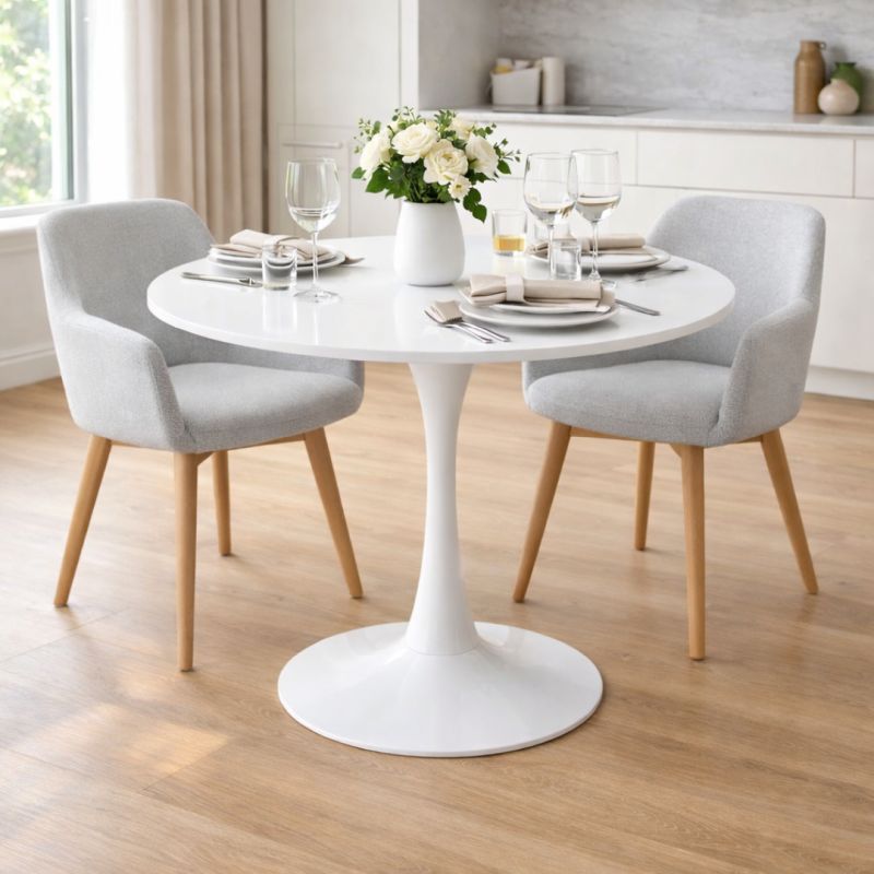 Jedálenský stôl, okrúhly 80cm, MDF, biely, REVENTON NEW