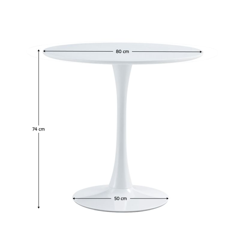 Jedálenský stôl, okrúhly 80cm, MDF, biely, REVENTON NEW
