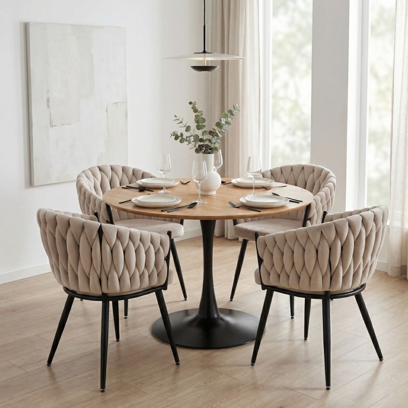 Jedálenský stôl, okrúhly 110cm, MDF, dub, čierny, REVENTON NEW
