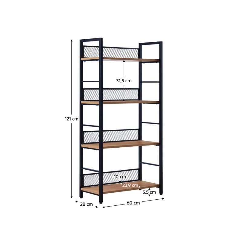 Regál, 60cm, čierny, dub, KELER TYP 1