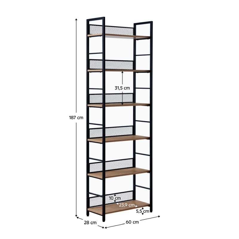 Regál, 60cm, čierny, dub, KELER TYP 3