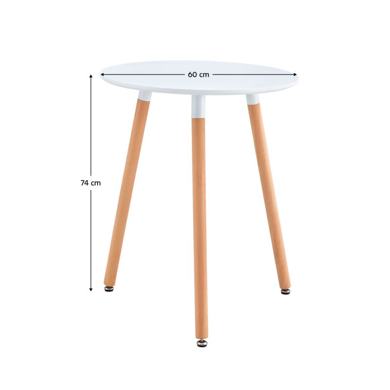 Jedálenský stôl, okrúhly 60cm, MDF, biely, buk, ELCAN NEW TYP 1